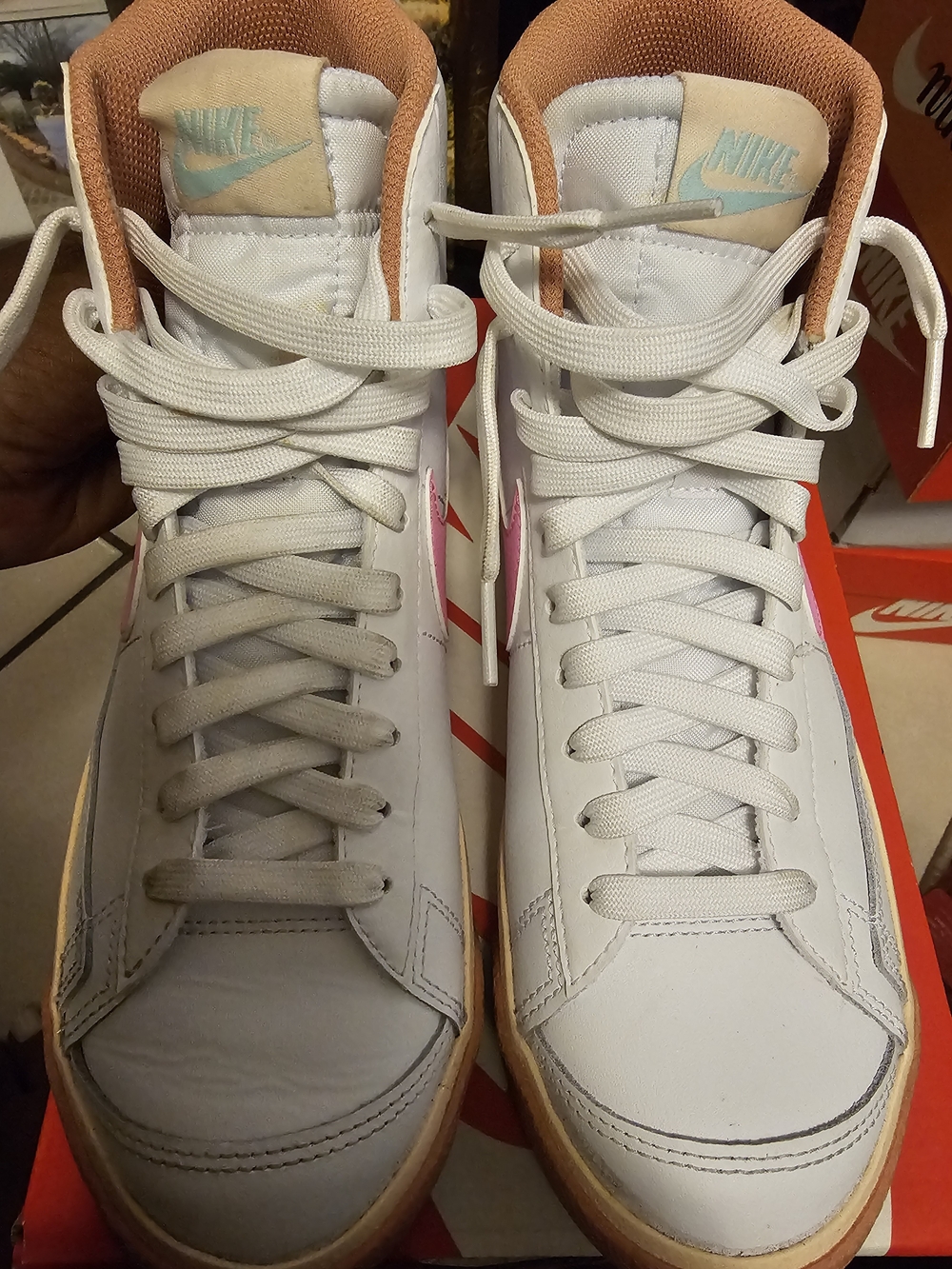 Nike High Top Sneakers in White with Pink & Tan Accents